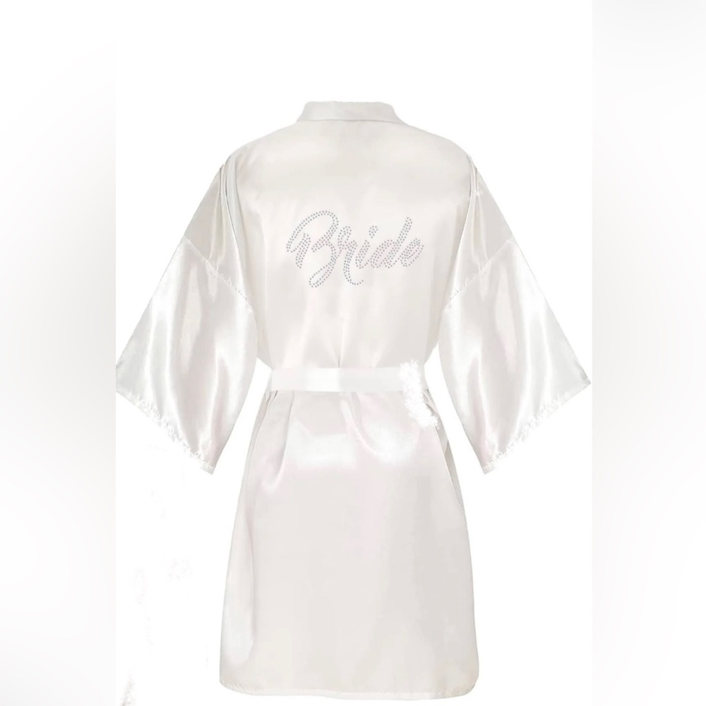 White Bride Rhinestone Satin Robe